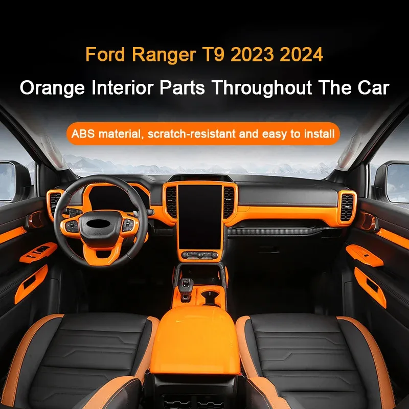 

For Ford Ranger T9 2023 2024 2025 Orange Accessories Car Central Control Gear Shift Panel Rear Air Outlet Frame Door Trim Strip