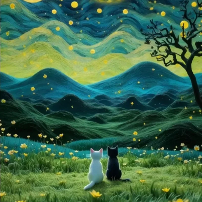 1000 PCS Jigsaw Puzzle Moon Night Cat Language High Moon Star Night Light Bedroom Decoration Wall Stickers Puzzle Paper Puzzles