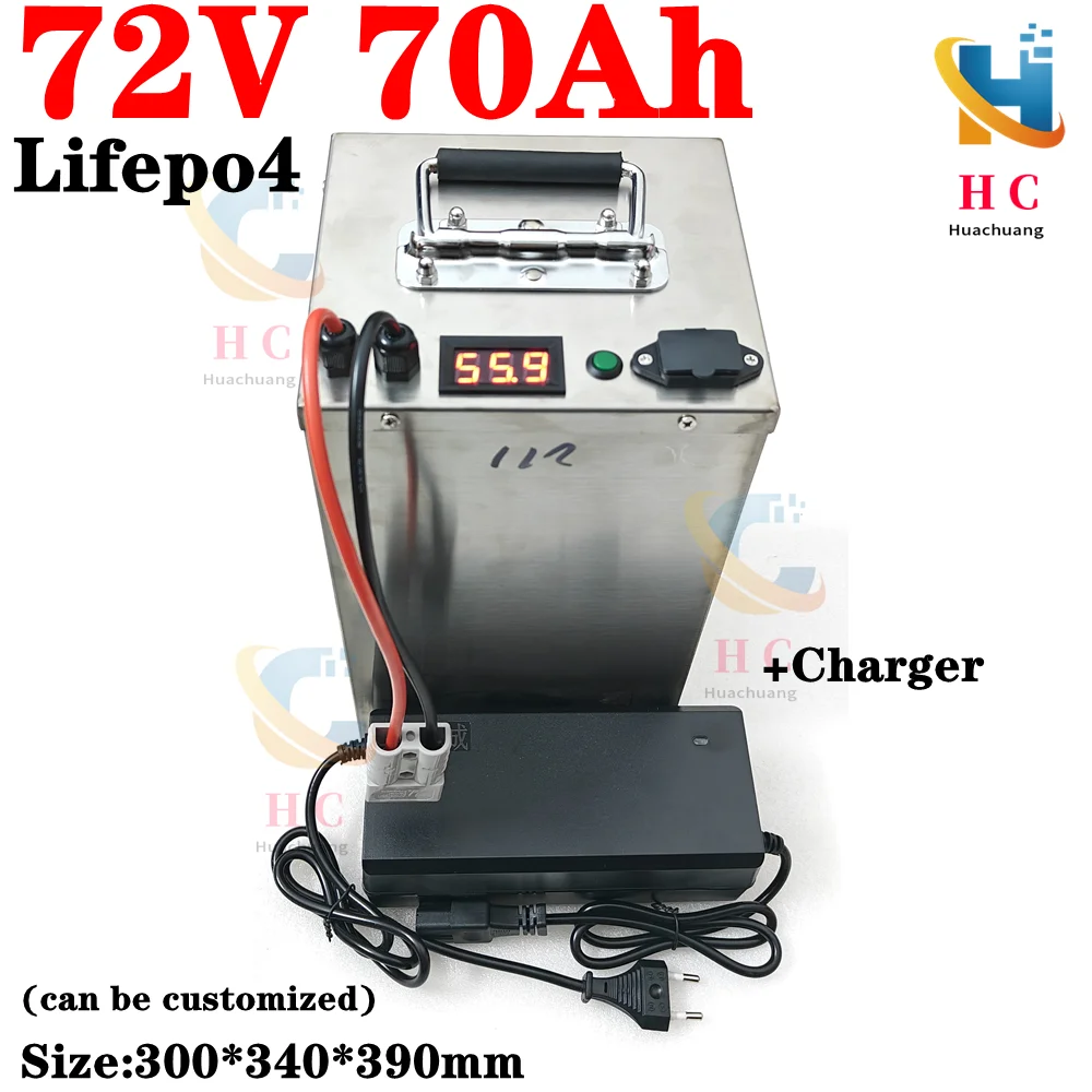 

72V 70Ah lifepo4 battery Lithium Rechargeable BMS 24S deep cycle for 5000W bicycle bike scooter Motorcycle + 10A charger