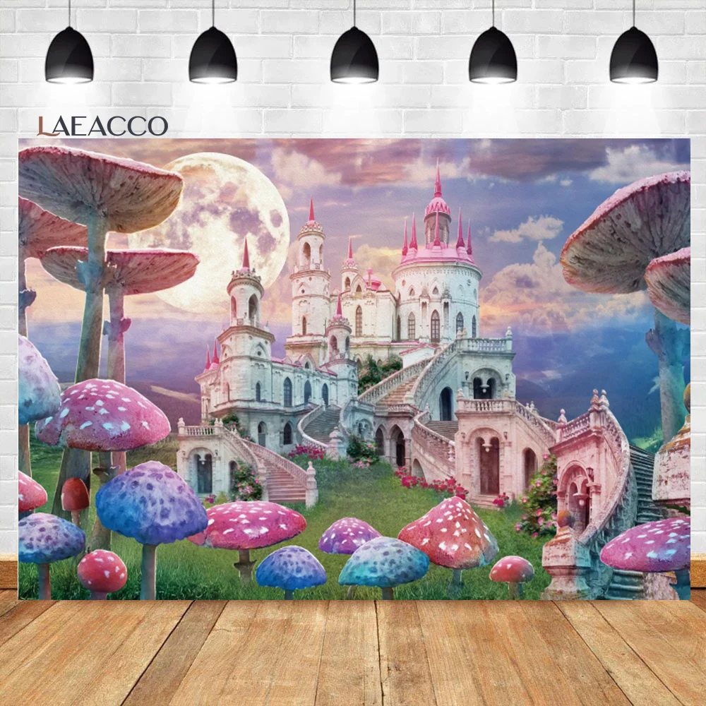 Laeacco-خلفية للتصوير الفوتوغرافي لحديثي الولادة ، خلفية مطبوعة على شكل قلعة ، زهور وردية ، غابة بحرية ، تصوير للأطفال