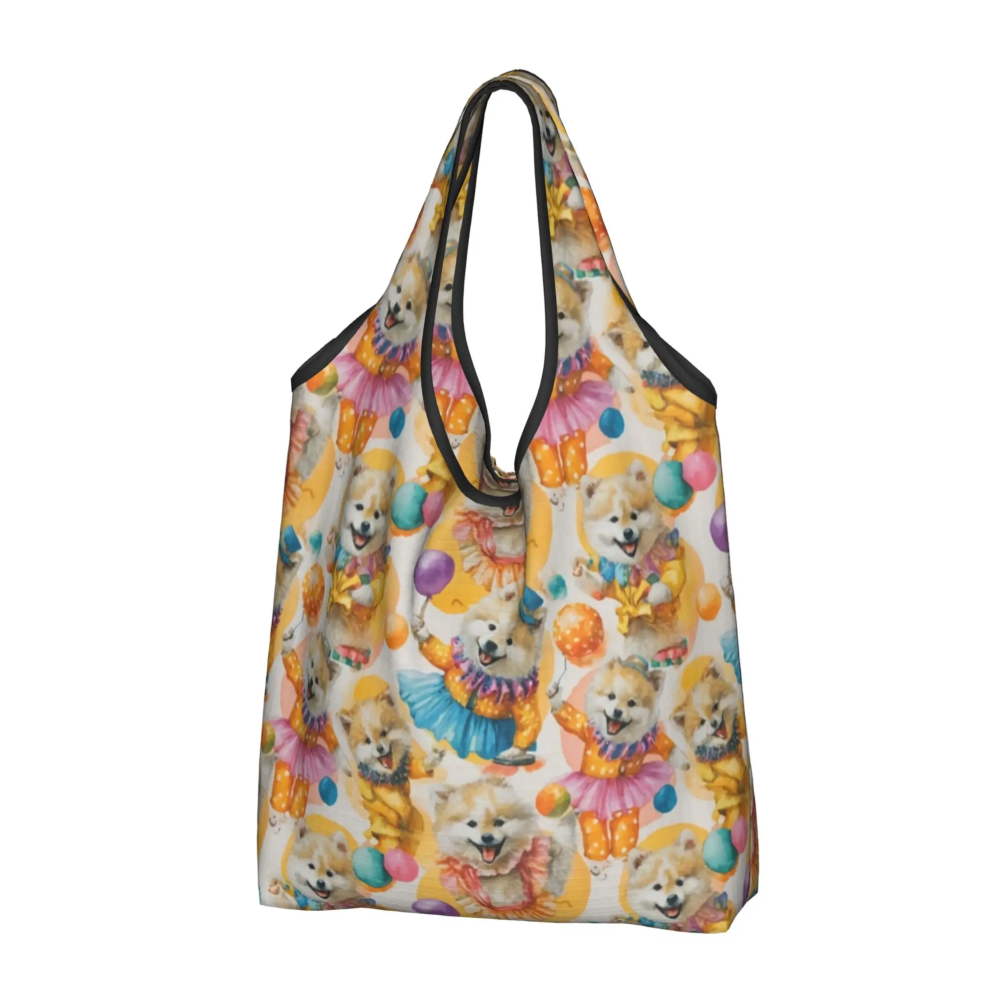 Cute Pomeranian Circus Aesthetic Pomsky Shopping Tote Bag Portable Dog Lover   Groceries Shopper Shoulder Bag
