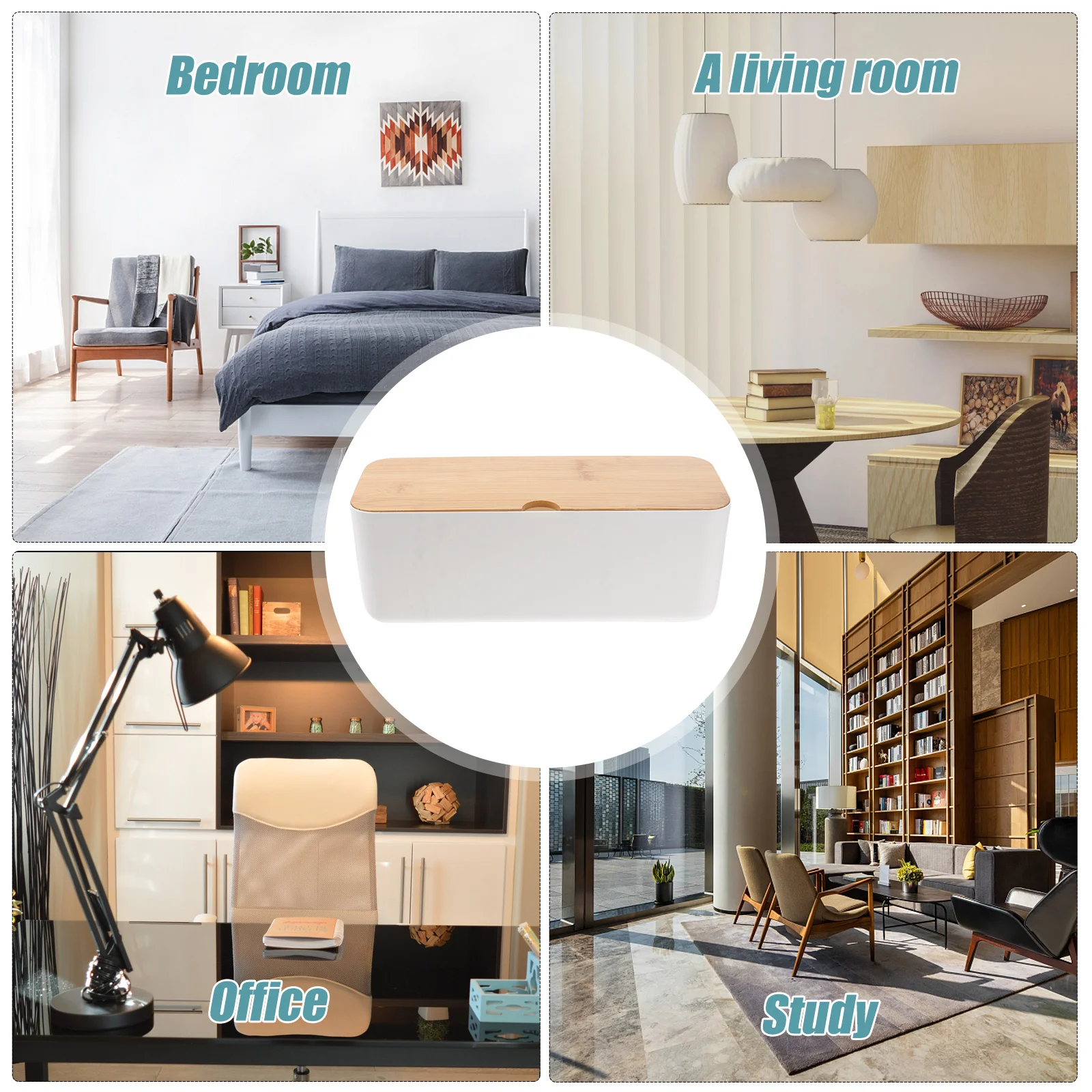 Scatola per la gestione dei cavi Scatola portaoggetti per ciabatta in plastica bianca con coperchio in legno per nascondere cavi per organizer per cavi per ufficio domestico