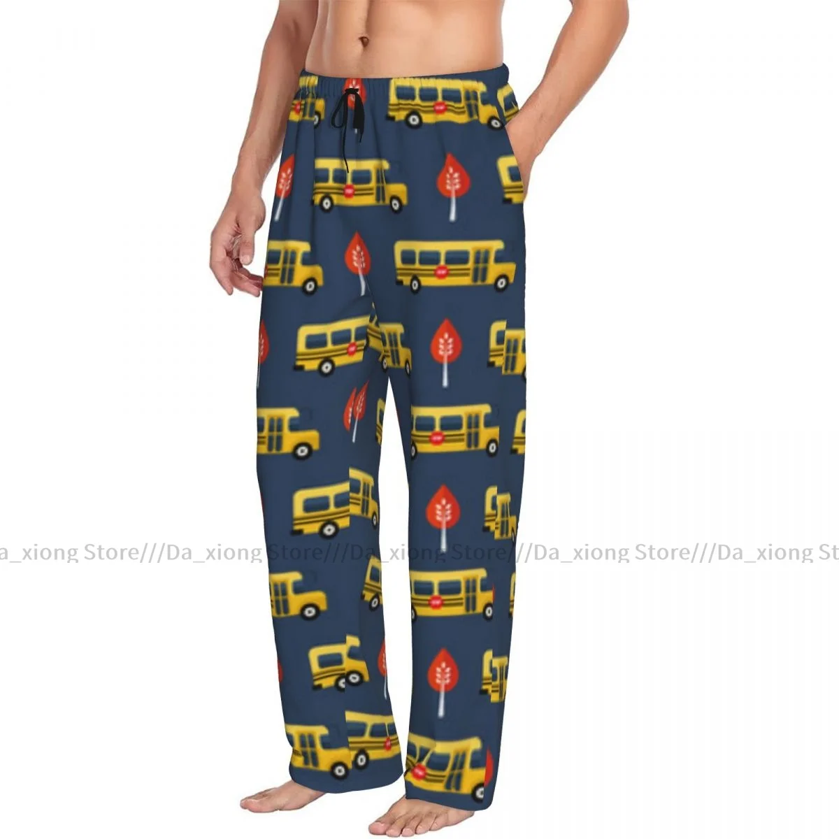 Men Sleep Bottoms Male Lounge Trousers Men's Cute School Bus Pattern Pajama Pants