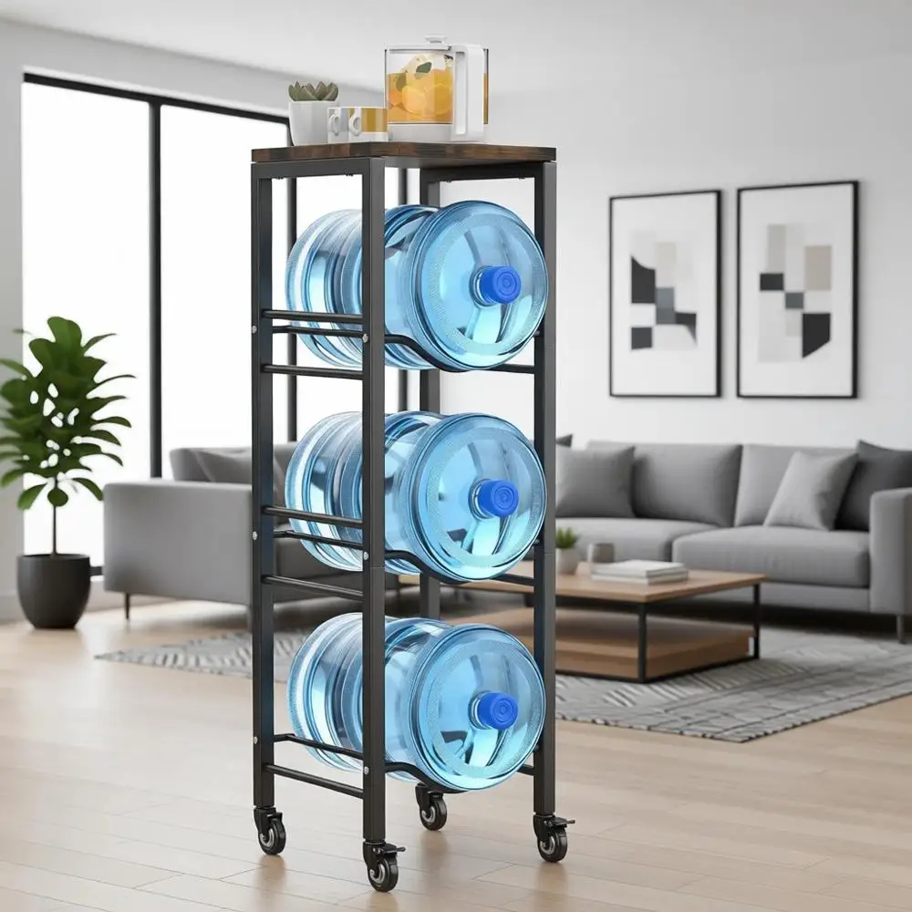 

Трехуровневая подставка для 5-галлонных бутылей с блокирующимися колесами, коричневая