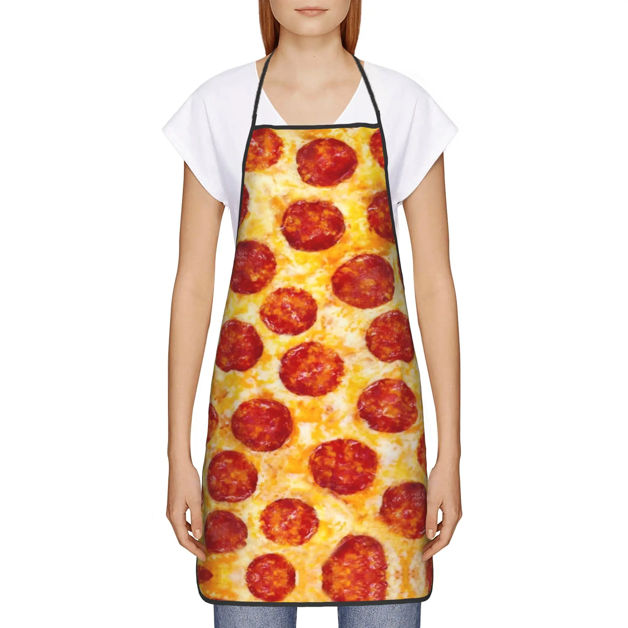 

Adjustable Neck Strap Delicious Pizza Pattern Baking Bib Apron Oil & Water Resistant BBQ Grilling Aprons for Men Women Chef