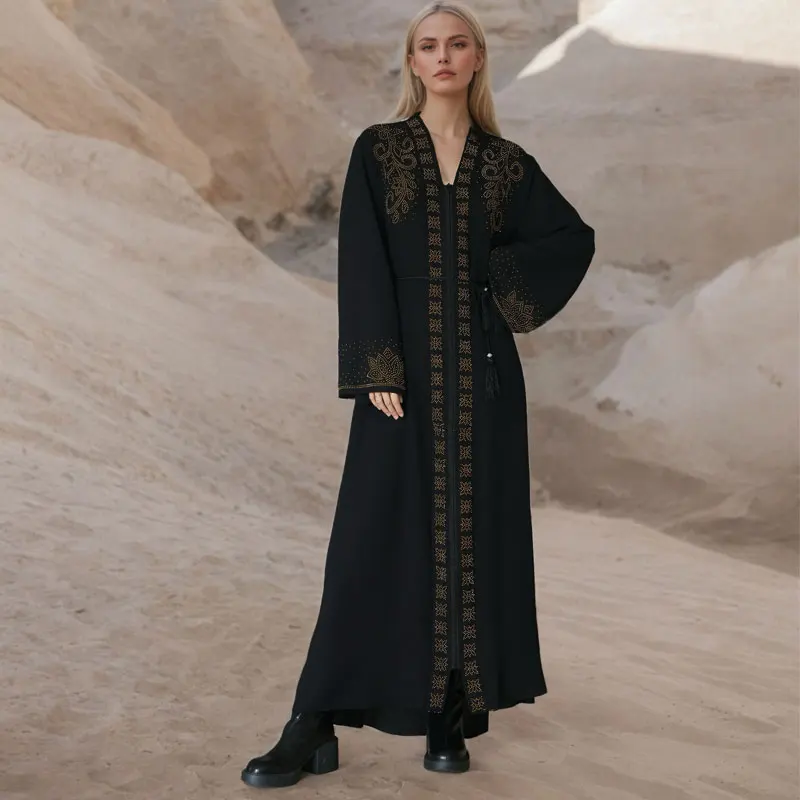 

Middle East Fashion Long Dress Ethnic Style Maxi Skirt Large Bell Sleeveless Empire Waist Diamond Embellished Belted Gown