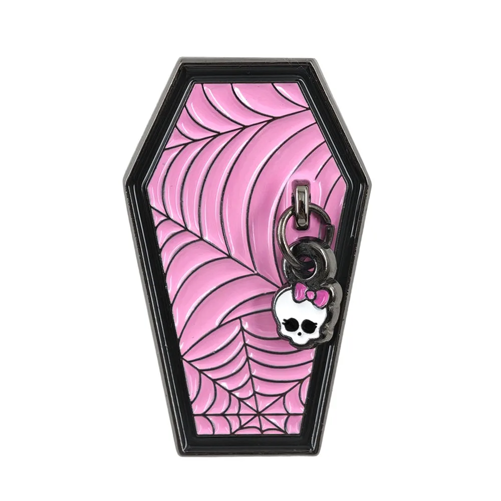 Goth Pink Sarg Spinnennetz Emaille-Pin Niedlicher Totenkopf Schleife Metallbrosche Punk-Abzeichen Taschen- und Kleidungsschmuck Geschenk für Frauen und Freundinnen