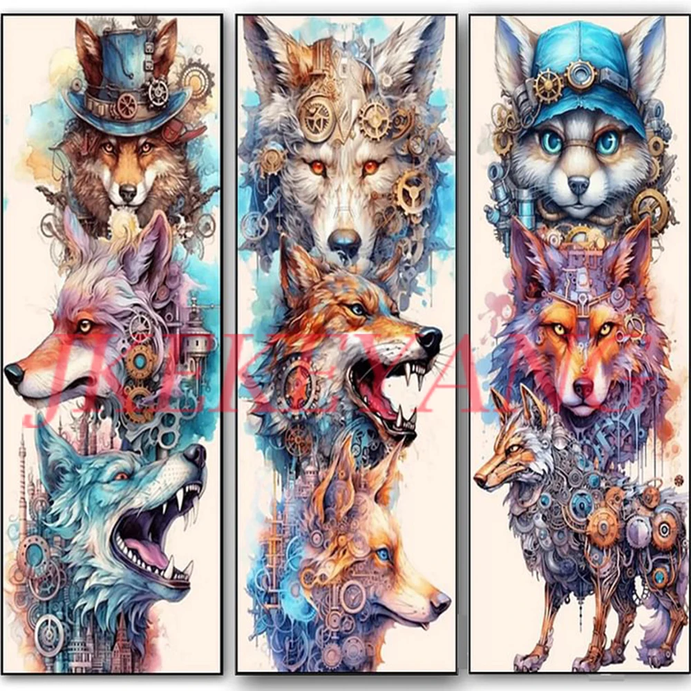 5D Diy Diamond Painting Steampunk Wolves and Dogs Picture Diamond Mosaic Rhinestone Embroidery Cross Stitch J3826