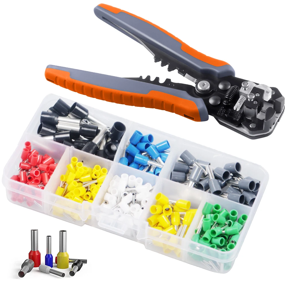 Ferrule Crimping Tool Kit, AWG 23-7 Self-Adjusting Crimping Pliers+Stripper | WOZOBUY Brand Electric Tools Set