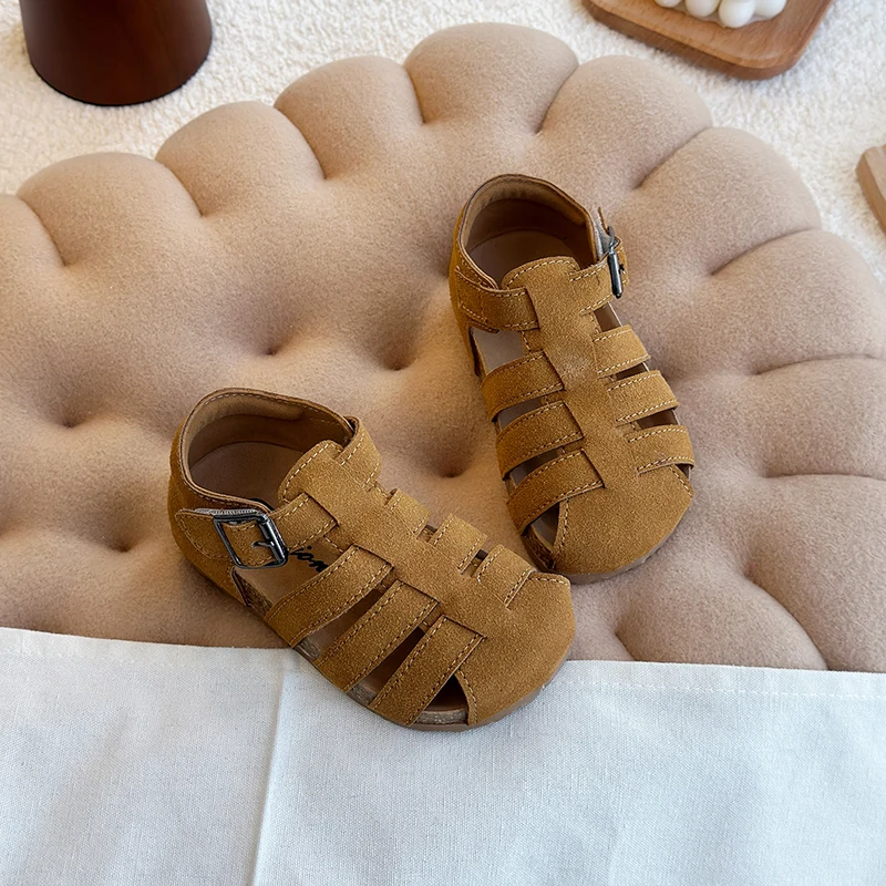 

Suede Leather Girl's Sandals Soft Cowhide Summer Children's Beach Shoes Leather Baby Boys Gladiator Sandal