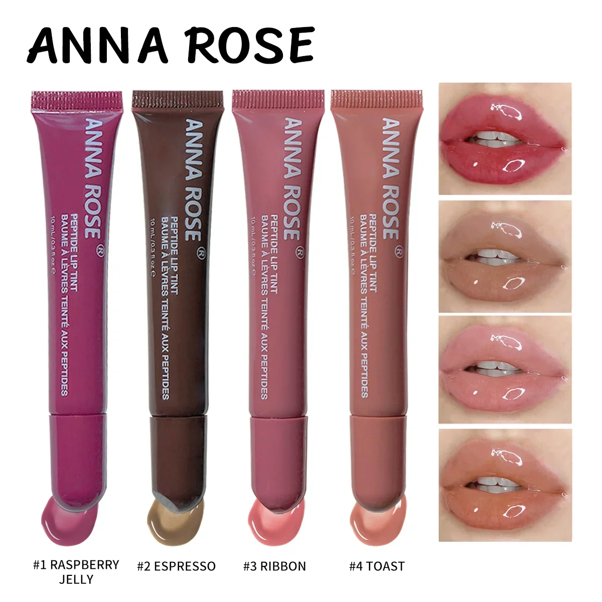 ANNA ROSE 4-Kleuren Buis Lippenstift Hydraterende Lipgloss Kleurrijke Lippenbalsem Lippenstift Orale Glazuur Lip Kleur voor Schoonheid make-up Lipolie