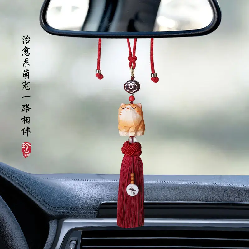 Lucky Safe R3Y Basswood Small Tangerine Rearview Mirror Adorable Pet Cat Pendant Inside The Car Tassel Jewelry Female