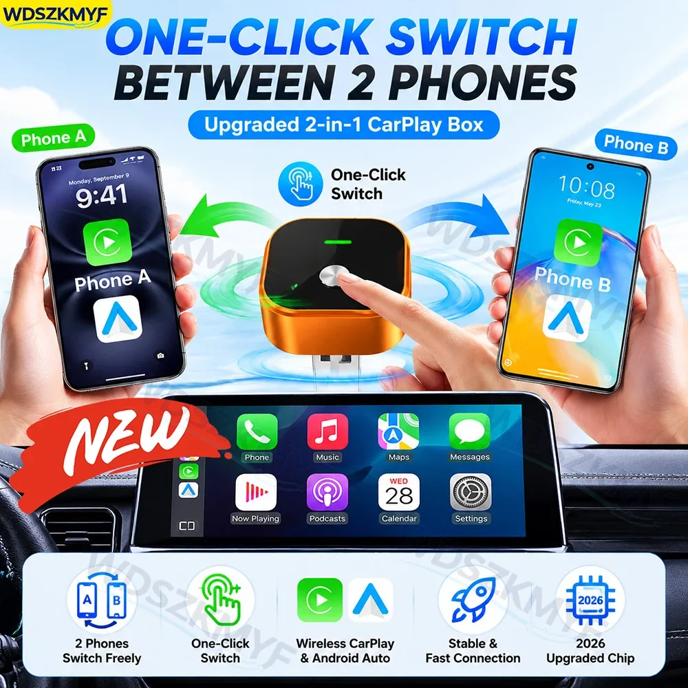 

New upgrade 2IN1 Wireless Adapter Wireless CarPlay Android Auto Smart Mini Box Plug And Play 5.8G WiFi Fast Connect Universal
