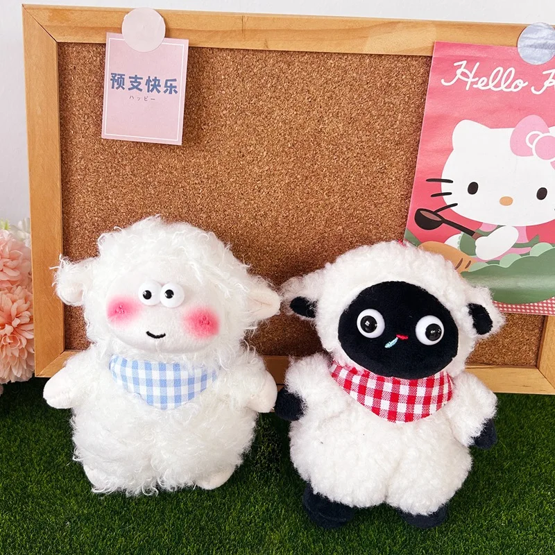 Sheep Plush Doll White Black Face Styles Blue Red Gingham Bib Pink Cheeks Round Eyes Cozy Bedroom Decor Soft Animal Gift