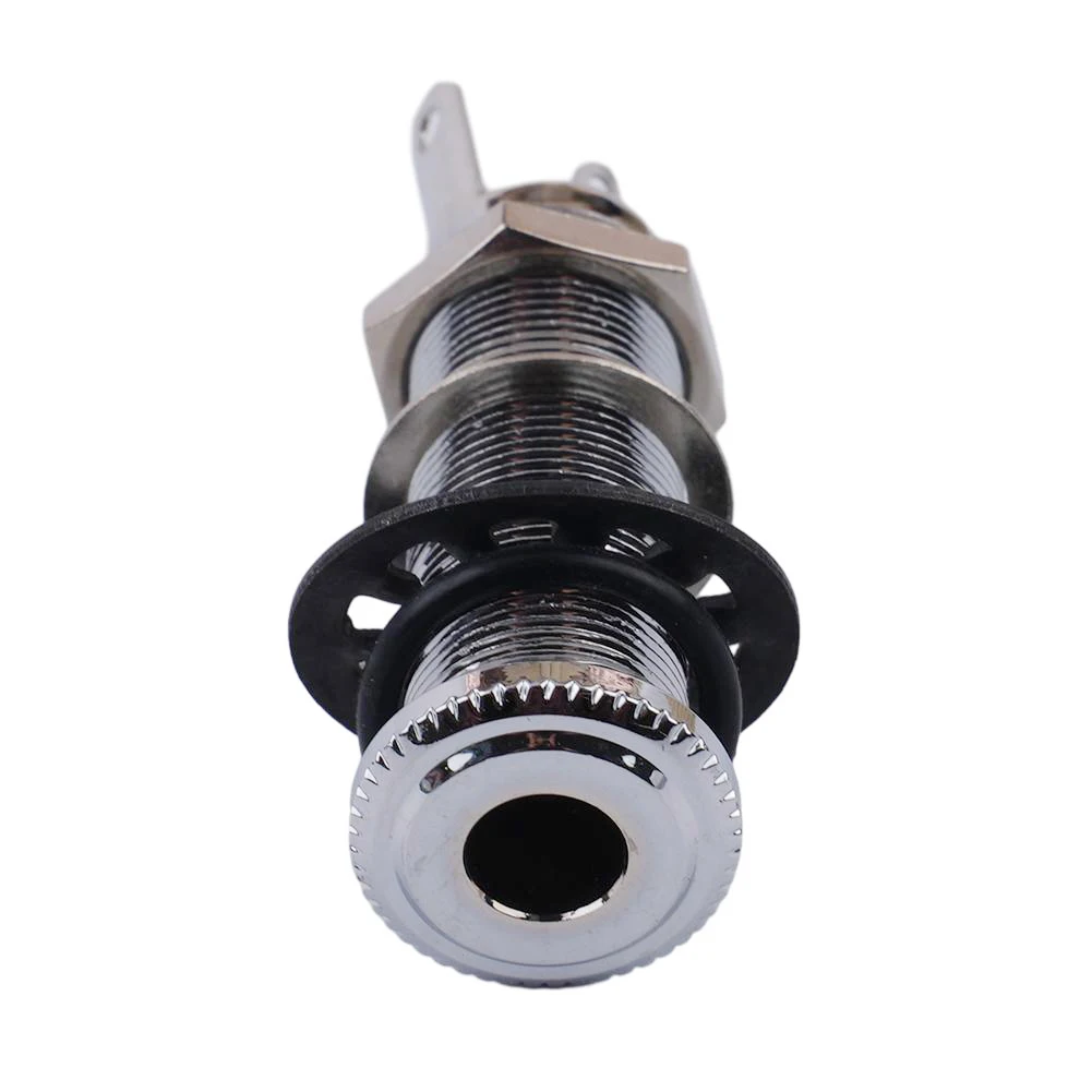 1pcs Electric Guitar Jack- Anti-noisy Bass Parts 6.35mm Stereo-Output Input 1/4 Inch Socket Plug- Brass Straight Ribbed Tube