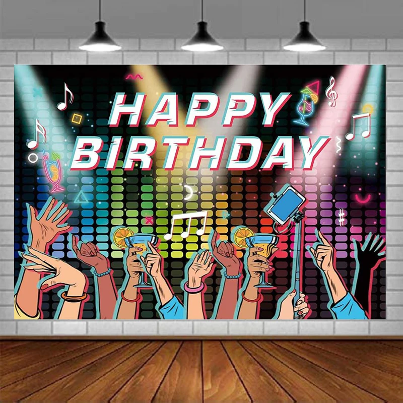 

Retro Musical Party Theme Happy Birthday Backdrop For Boys Girls 13th 16th Decor Back To 80s 90s Disco Prom Props Background