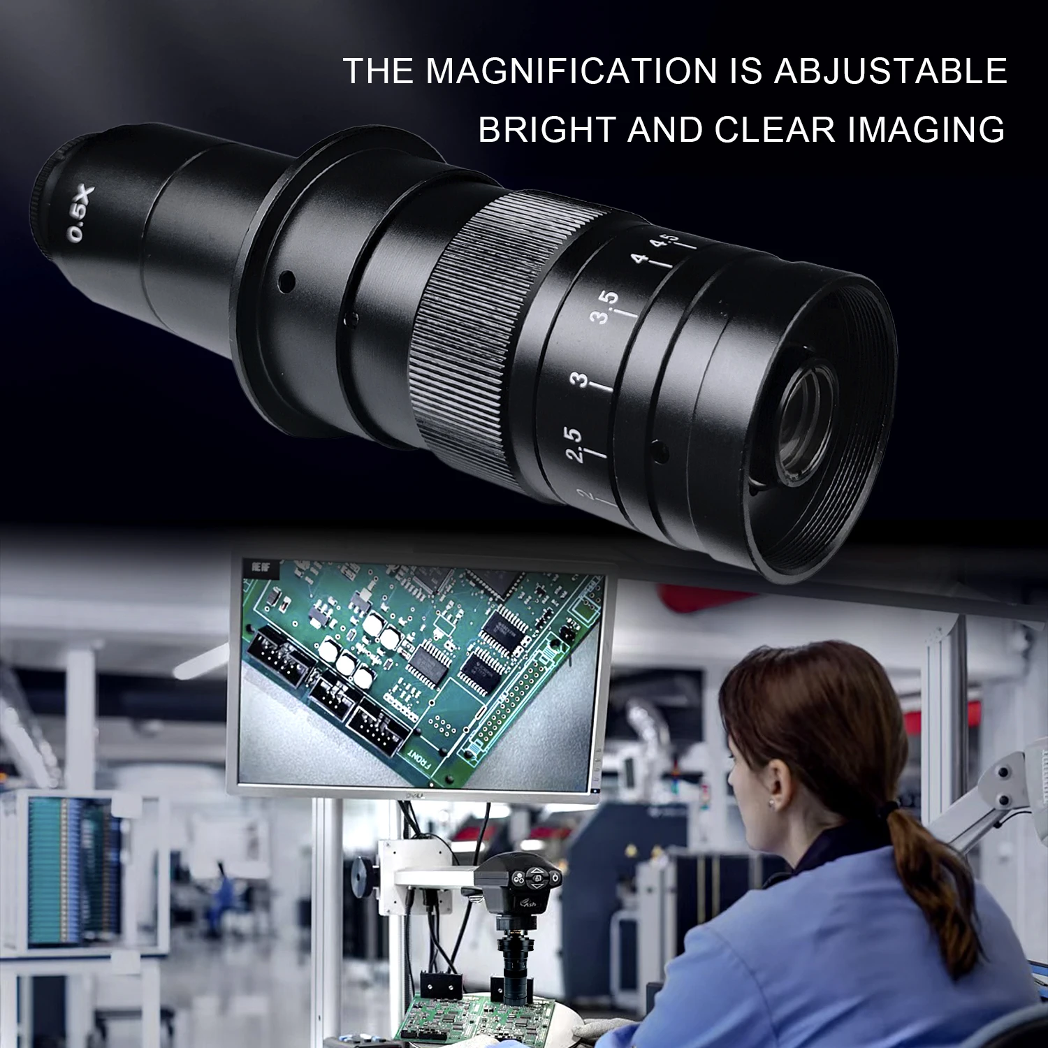 0.7X~4.5X Magnification Optional 130X 180X 150X Adjustable Zoom C Mount Lens 25mm For HDMI VGA USB Video Microscope Camera