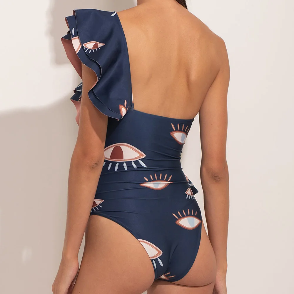 Bañador con volantes de un hombro para mujer, traje de baño con estampado Floral, estilo playero, para vacaciones y sexo, 2023