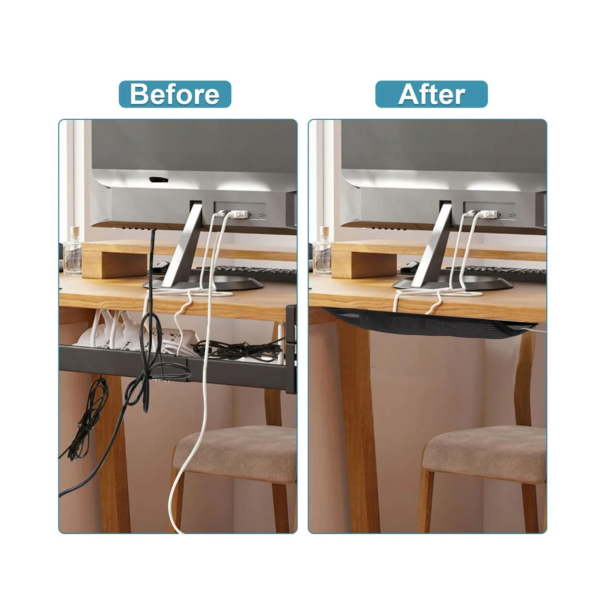 Under Desk Cable Management Net, Under Table Cord Management Mesh Organizer Flexible Wire Hiders 50x25cm