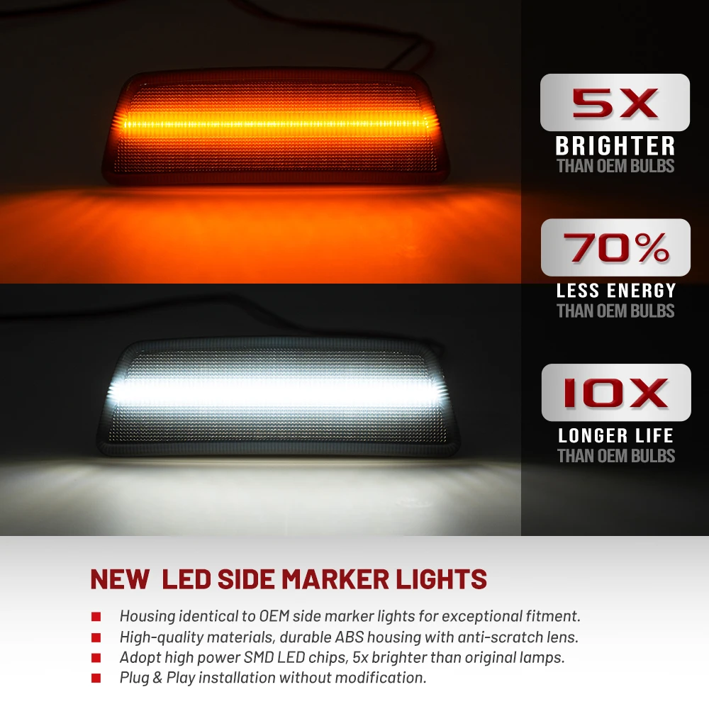 Smoked LED Fender Side Marker Light White DRL Daylight Parking Position For Kenworth T680 T700 T880 For 2018-2023 Peterbilt 567