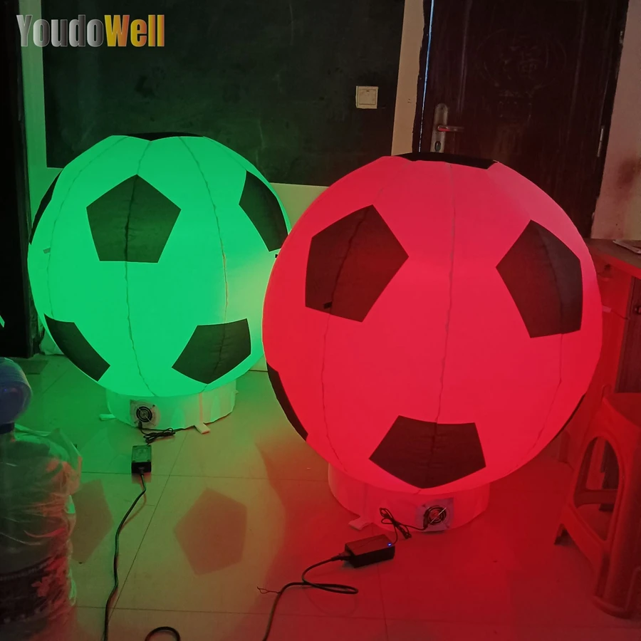 Customized Inflatable Football Model Inflatable Football with Base LED Light Promotional Sale Event Decoration