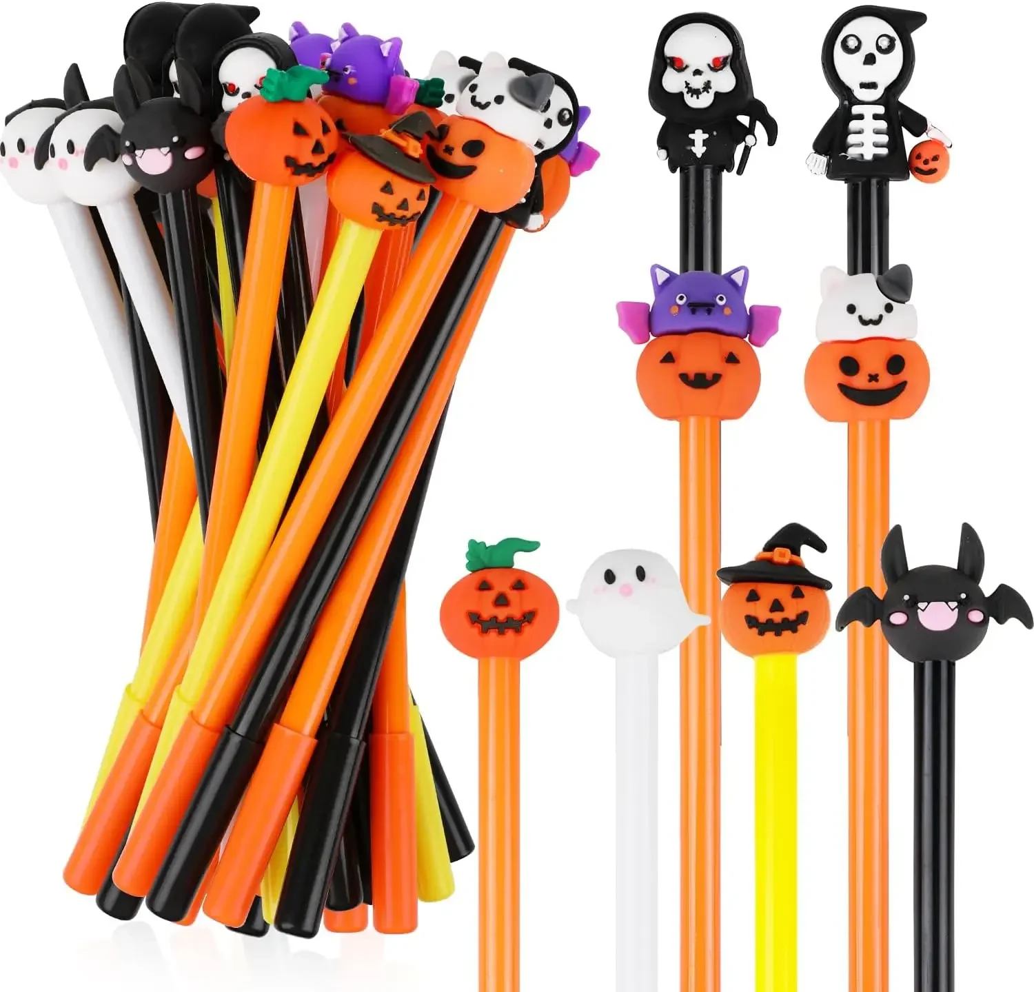 Stylos gel en forme de chauve-souris fantôme Halloween, têtes de Aliments et de crâne, cadeaux pour l'école et le bureau, fournitures pour la maison, prix mignons, 24 pièces