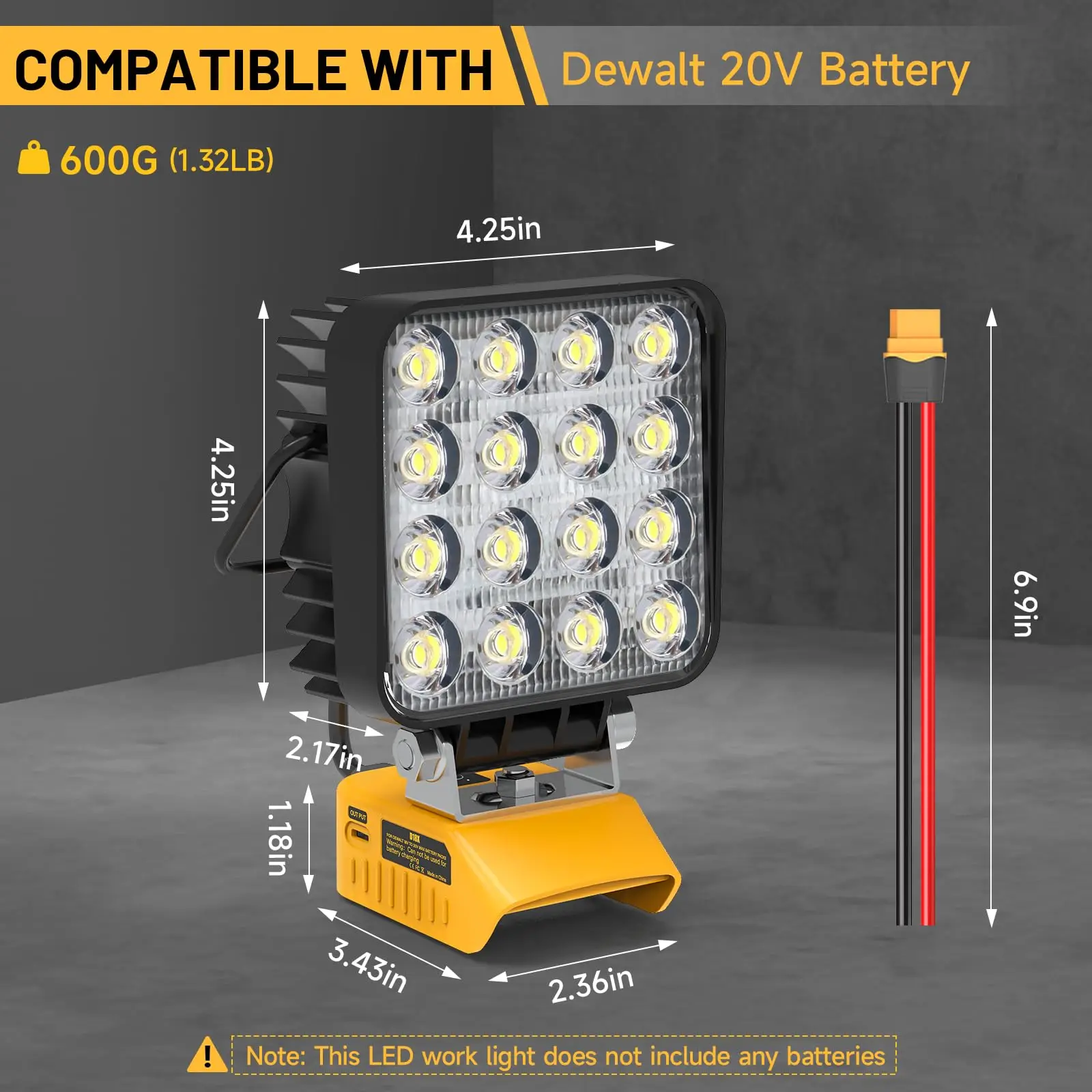 Kzreect for DeWalt 20V Battery 48W 4800LM Portable LED Work Light，with Multi-functional Adapter for Outdoor Use (No Battery)