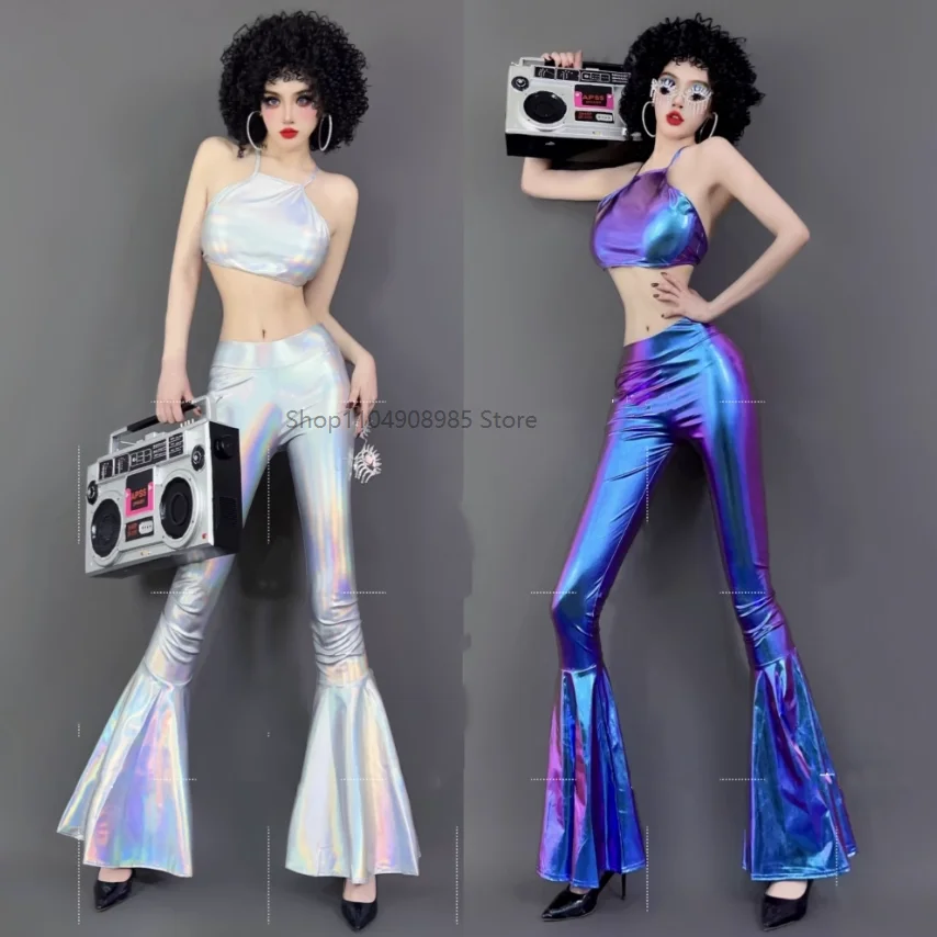 

Womens 70S Disco Vintage Jumpsuit Metallic Shiny Flare Sleeve Bodysuit Hippie Bell Bottom Jazz Dance Carnival Rave Party Costume