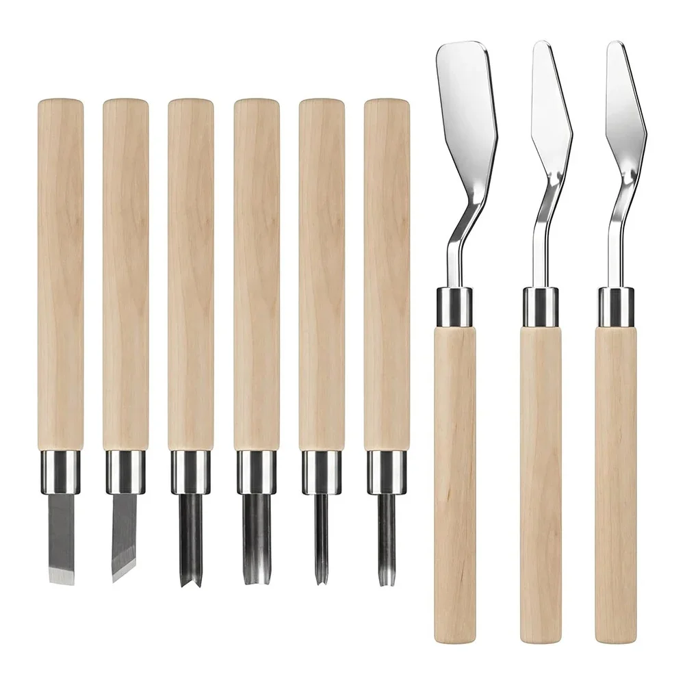 9-Piece Linoleum Carving Kit Essential Wood Tools For Printmaking & Stamping Cutting Tool Linoleum Cutter Kits