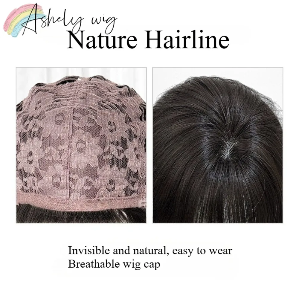 Ashely Wig for Women Long Wavy Wig with Curtains Bangs High Temperature Fibers 26inch Body Wave Lolita Synthetic Wigs for Daily
