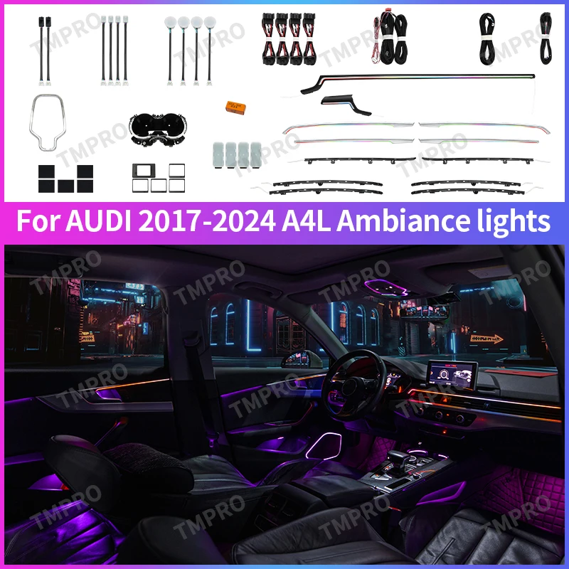 

Applicable for 2017-2024 Audi A4L Car Ambient Lights Automotive Interior Decoration64 Colors LED Safety assistance systems