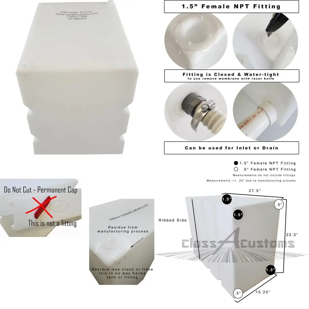 Zbiorniki na wodę czystą i odpływową o pojemności 42 galonów do pojazdów rekreacyjnych i stołówek - Model T-4200