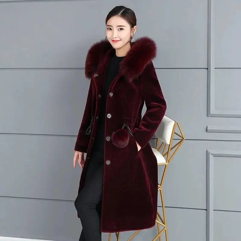 2024 autunno/inverno visone in pile cappotto di pelliccia sintetica addensare donne parka con cappuccio moda sottile caldo lungo soprabito femminile con cappuccio finto cappotto