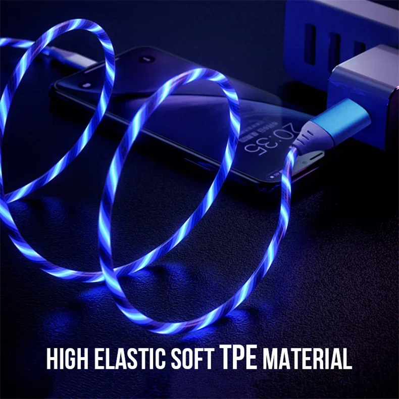Flow Luminous USB Type C Cable 3A Fast Charging Data Cord for Samsung Xiaomi OPPO Huawei IPhone Charger Micro USB Wire LED Cable