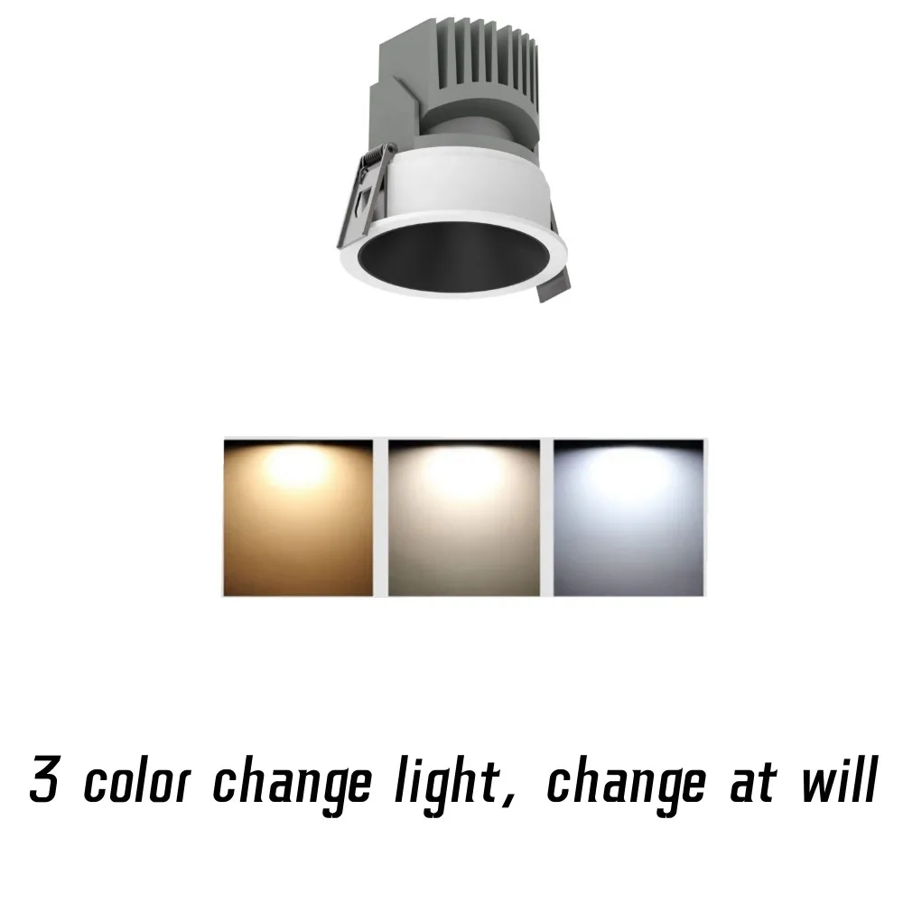 Recessed LED Anti-glare  Spotlight 3 color dimming 5W 7W 10W12W 15W 18W  COB Downlight Ceiling Lamp AC110V220V Home business