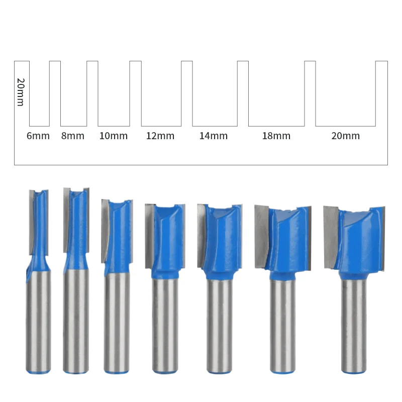8MM Shank Blue Straight Bit Router Bits 7PCS Set Woodworking Milling Cutters for Wood Bit Face Mill End Mill Wood Cutter