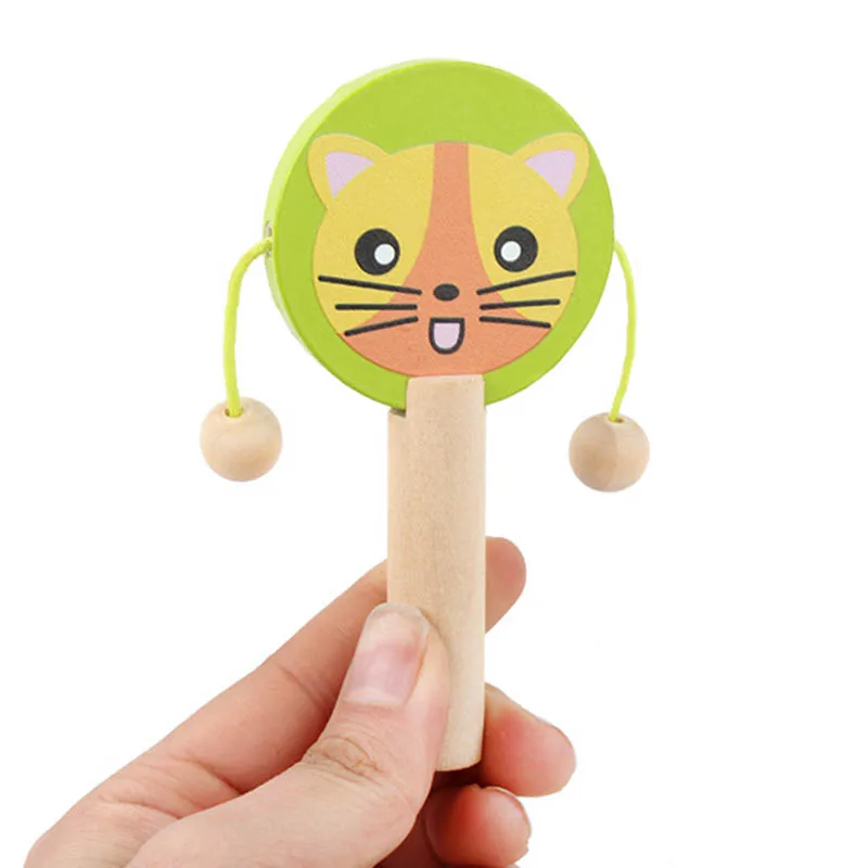 Wooden Rattle Drum Musical Instrument Percussion Wooden Toys Cartoon Baby Rattle Music baby Toys Kid Child Early Education Gifts