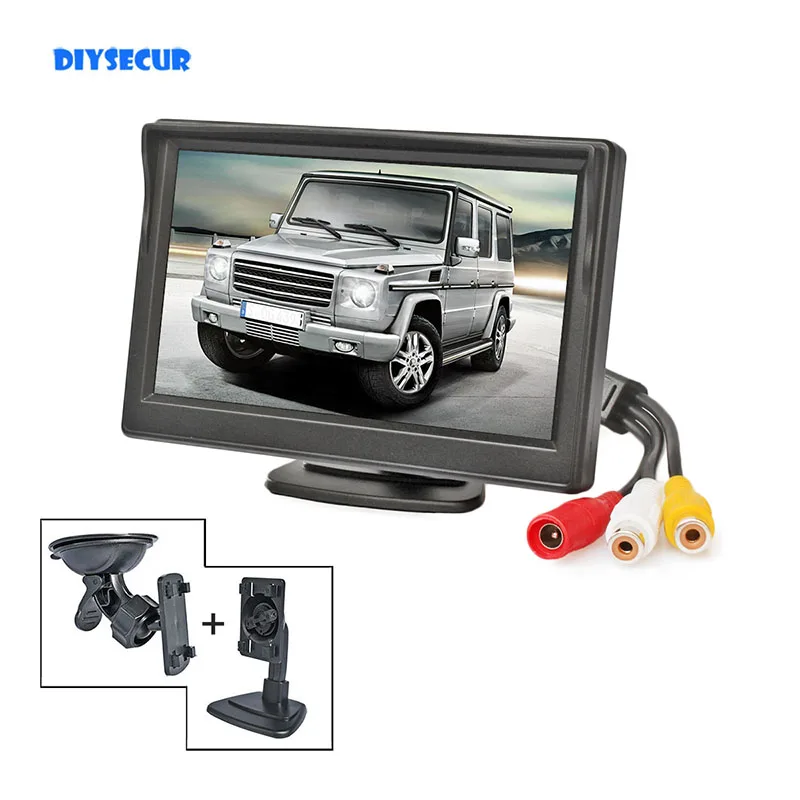 DIYSECUR 5inch CVBS TFT LCD Display HD Car Monitor Rear View Monitor Suction Cup and Free Bracket for MPV SUV Horse Lorry