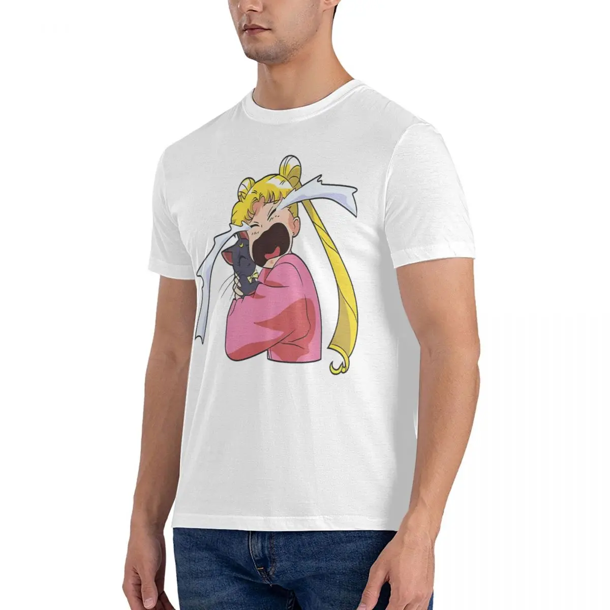 Camisetas transparentes para homens, manga curta, gola redonda, S-Sailor Moon, camiseta engraçada, você não é difícil de amar