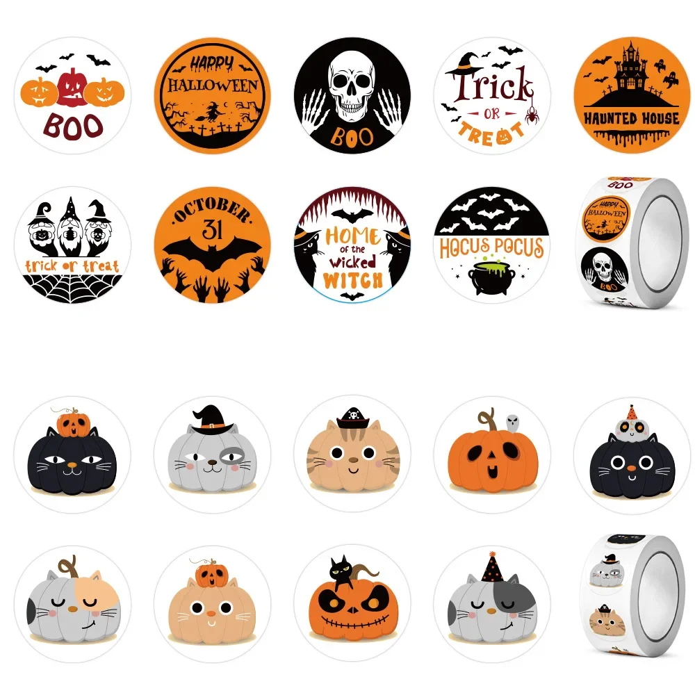 

500pcs 1 inch Halloween Pumpkin Decor Labels Adhesive Sticker For Gifts sealing Handmade Envelope DIY Stationery Stickers