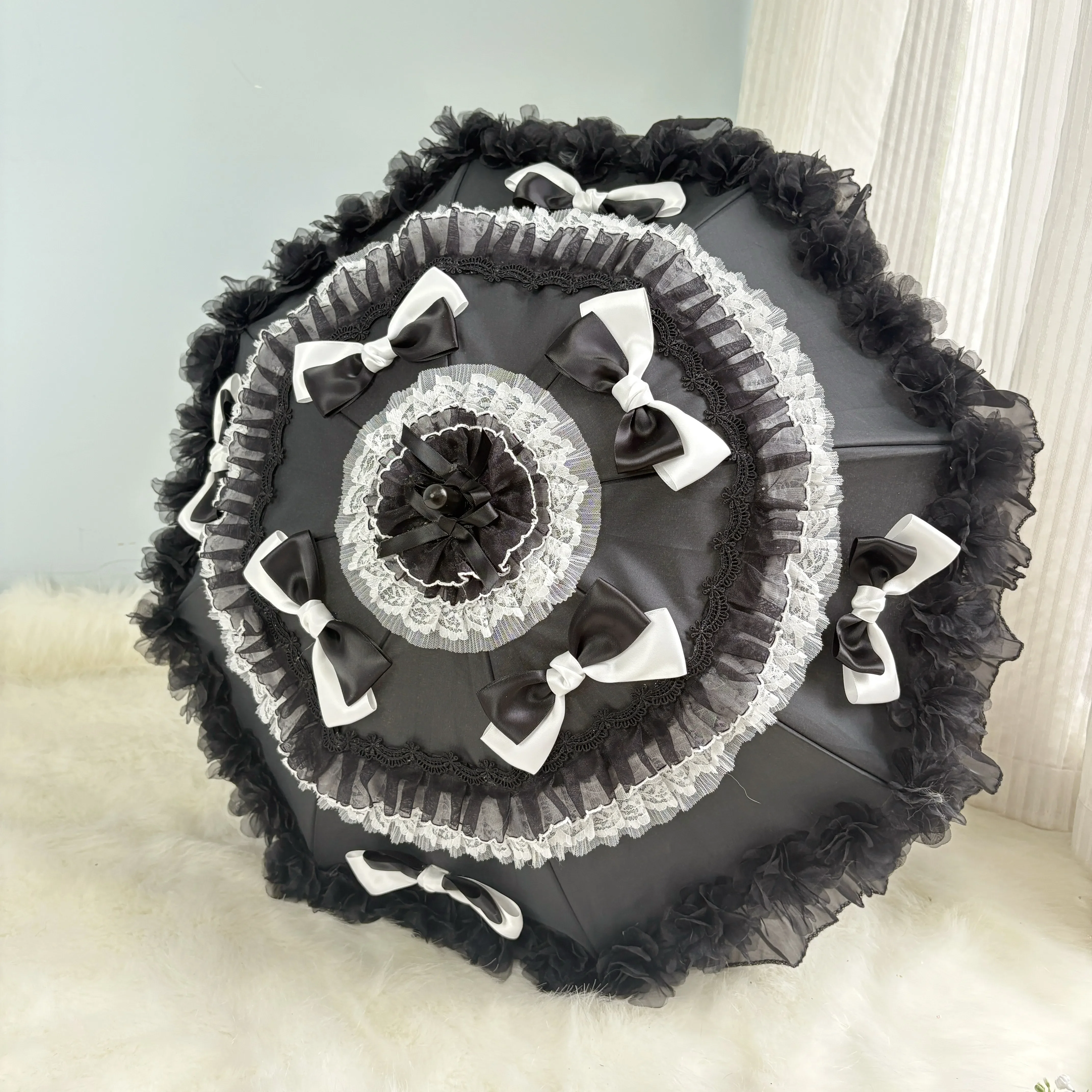 Original Lolita Black and White Lace Umbrella Black Sweet Gothic Style lo Umbrella Photography Prop Umbrella