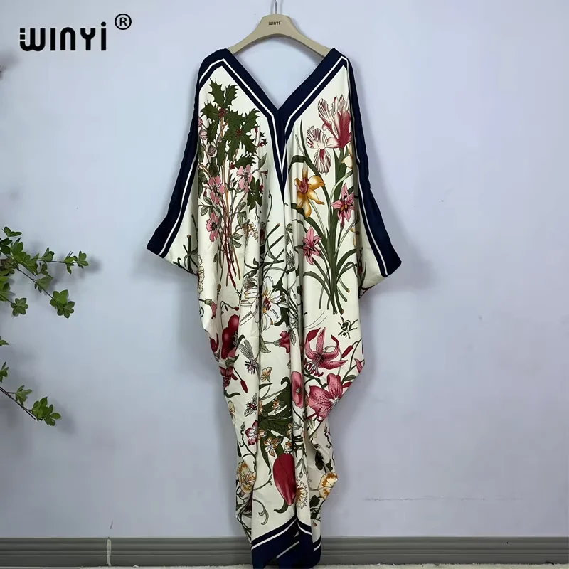 WINYI imprimer été maxi robe musulmane Abaya dame plage couvrir femme musulmane robes vêtements de plage mode caftan abaya dubaï luxe