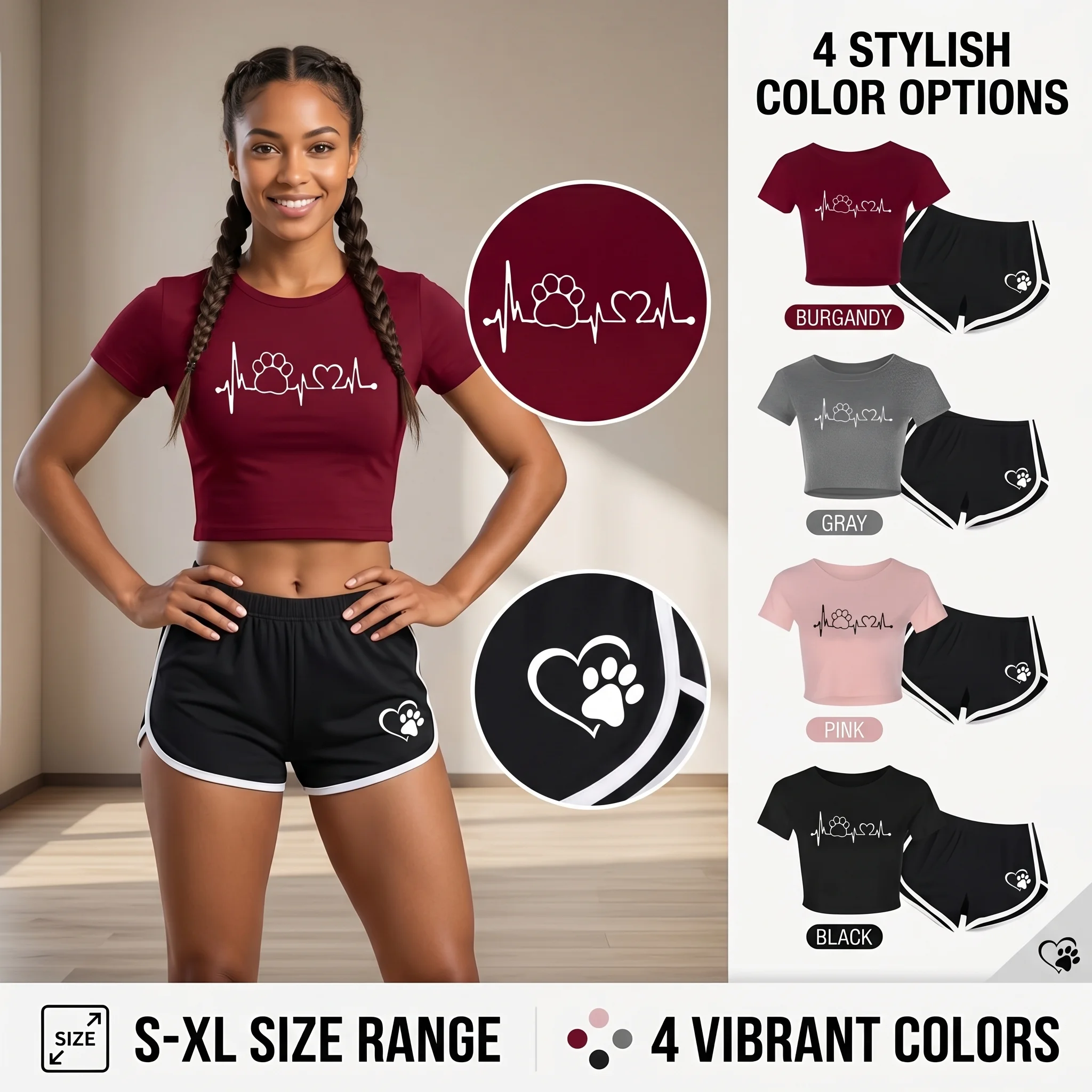 

Summer Retro American Two-Piece Shorts Set for Women Casual Pullover Yoga Sport Gym Workout T-Shirt And Athletic Shorts Ensemble