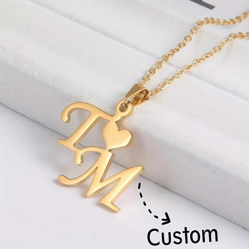 Custom Double Initials Necklace 316L Stainless Steel Personalized Men's Double Initials Couple Necklace Friendship Jewelry