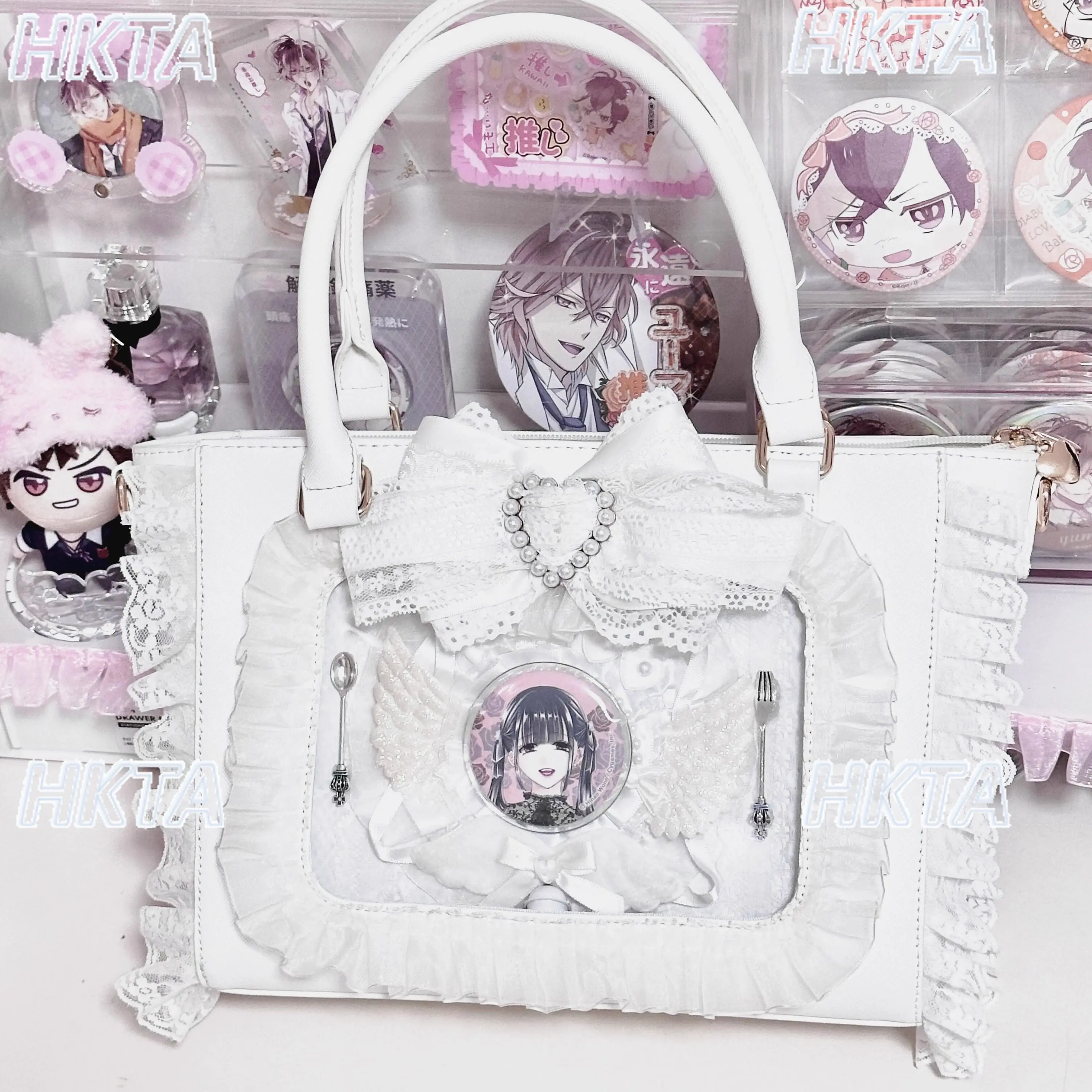 

Japanese Mass Produced Subculture Lolita Lace Large Volume Pain Bag Autumn Winter Sweet Folds Totva Bags White Backpacks Women