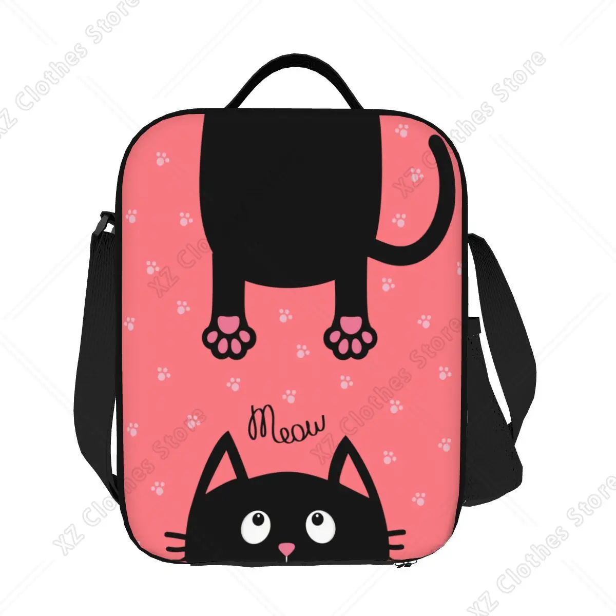 

Custom Funny Black Cat Paw Print Lunch Boxes Women Kitten Cooler Thermal Food Insulated Lunch Bag School Children Student
