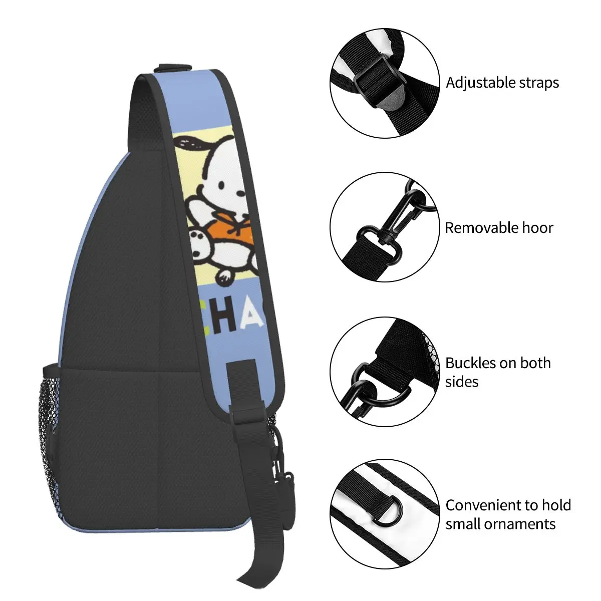 Custom Cartoon Pochacco Sling Crossbody Backpack Water Resistant For Traveling Daypack Printing Shoulder Backpack
