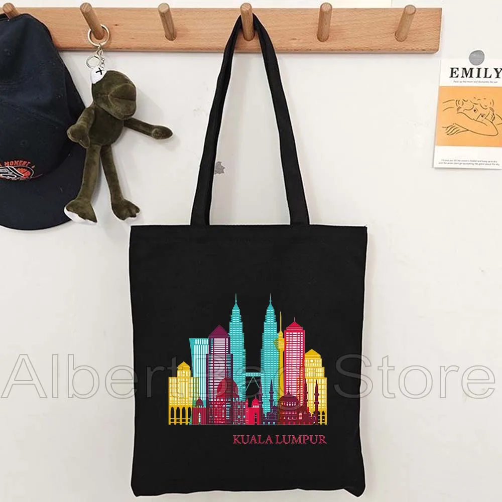 

Сумка-шоппер из холщовой ткани с картой флага Малайзии (Куала-Лумпур), многоразовая, для покупок, подарок для женщин