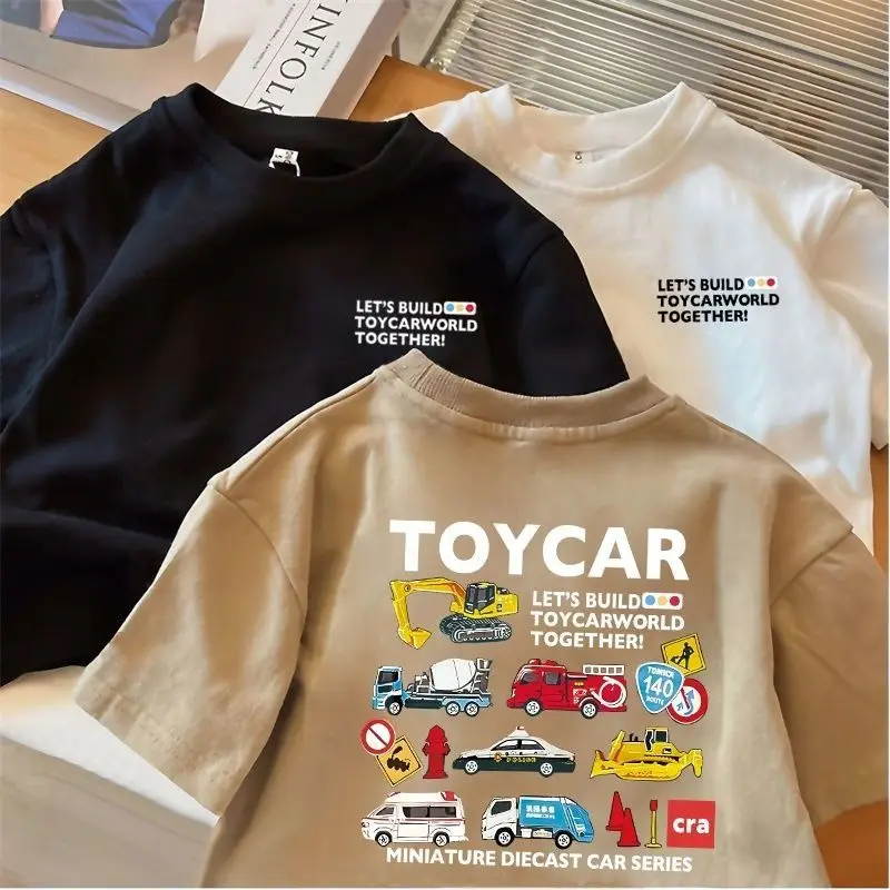 

Car T-shirt for Boys Short Sleeves Baby Pure Cotton Summer Clothing 2024 New Fashion Cartoon Printed Children Versatile Top