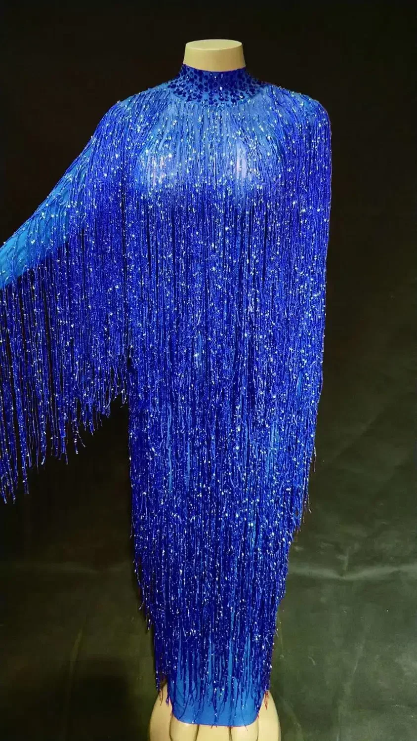 Kostiumy do tańca jazzowego dla tancerzy Lady Bar Dj Club wykonują frędzle sceniczne długie elastyczne urodziny świętuj sukienkę z frędzlami DJ1033